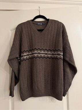 Vintage Cherokee Men's Brown V-Neck 100% Knit Sweater USA made